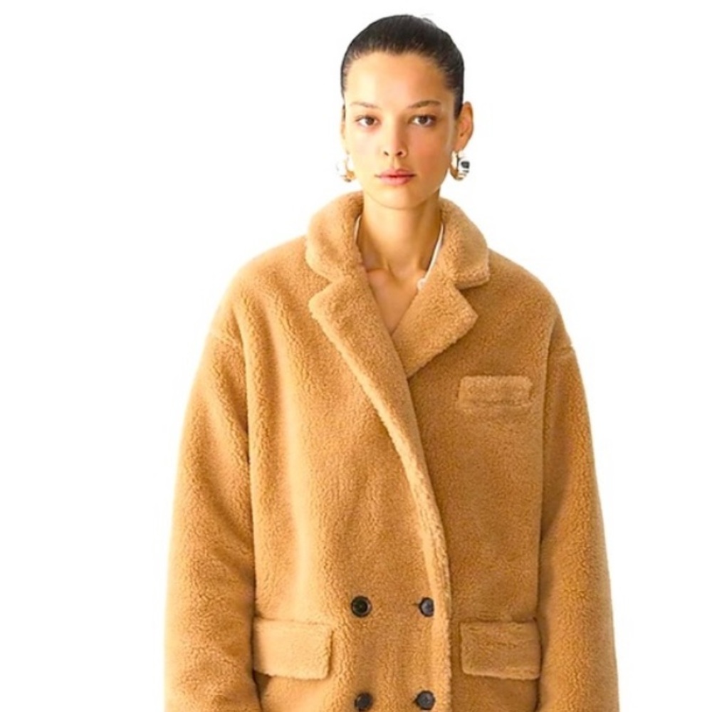 J. Crew Camel Teddy Coat - Plush Double-Breasted Jacket